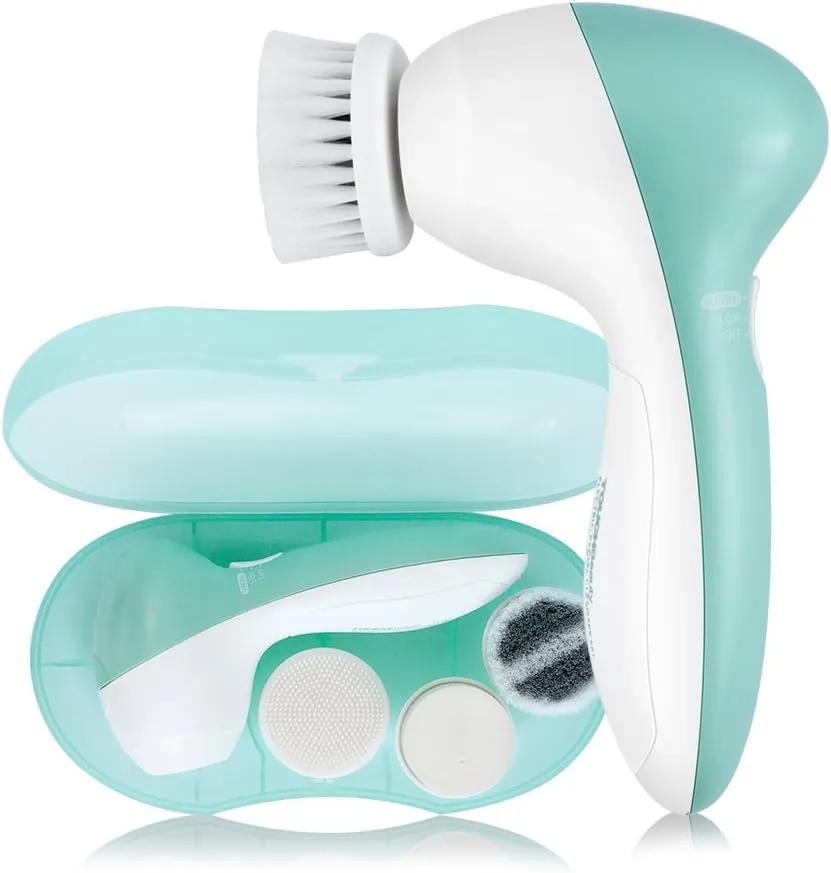 TOUCHBeauty Portable Facial Brush Set with Case & 3 Spin Brush Heads, 0.055mm Deep Pores Cleansing Bristle, Soft Silicone Massager Brush Face Exfoliator Brushes, Mini Travel Size Battery Powered