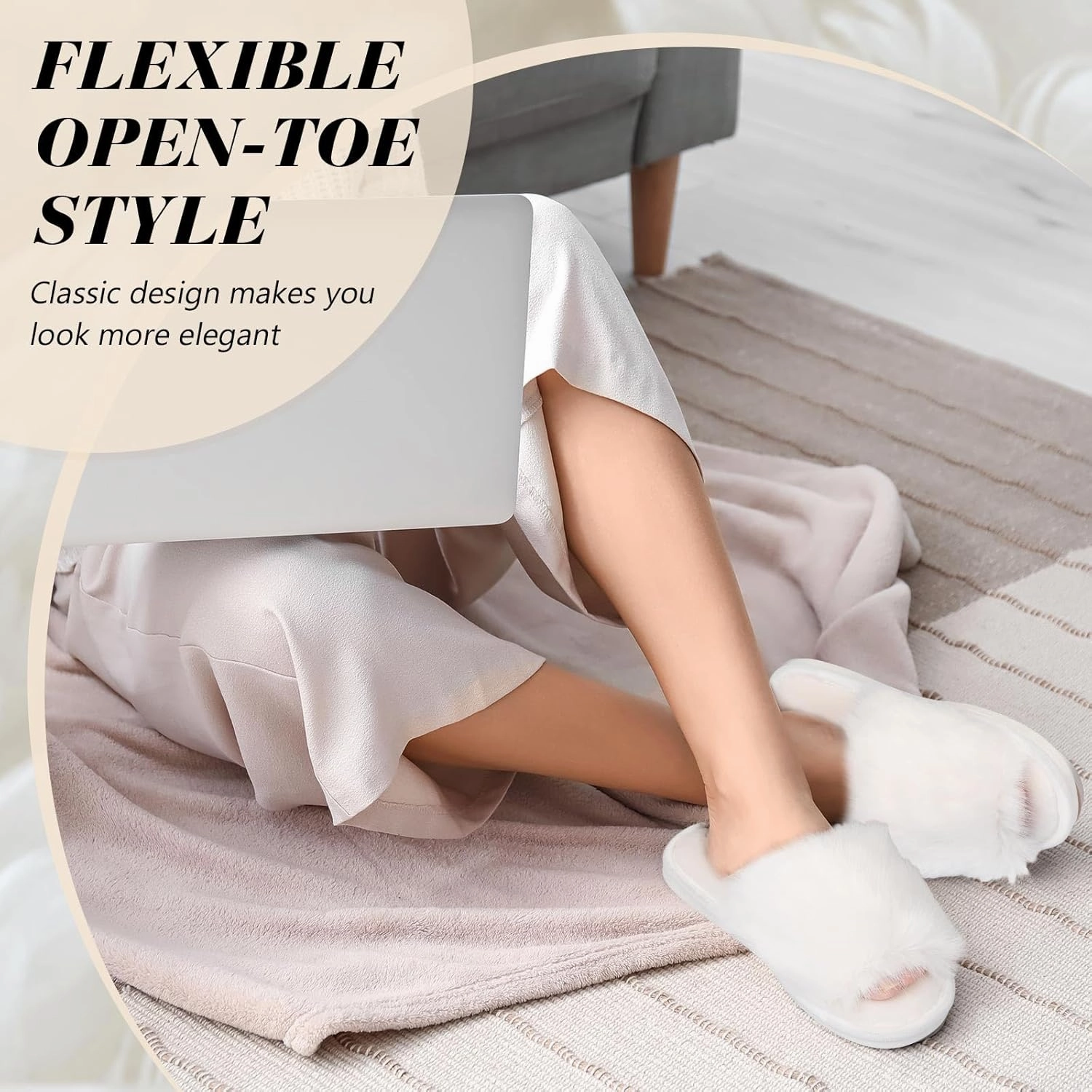 Toulite 6 Pairs Wedding Bridesmaid Slippers Women Fluffy Open Toe Fuzzy Plush Slippers, US9-10