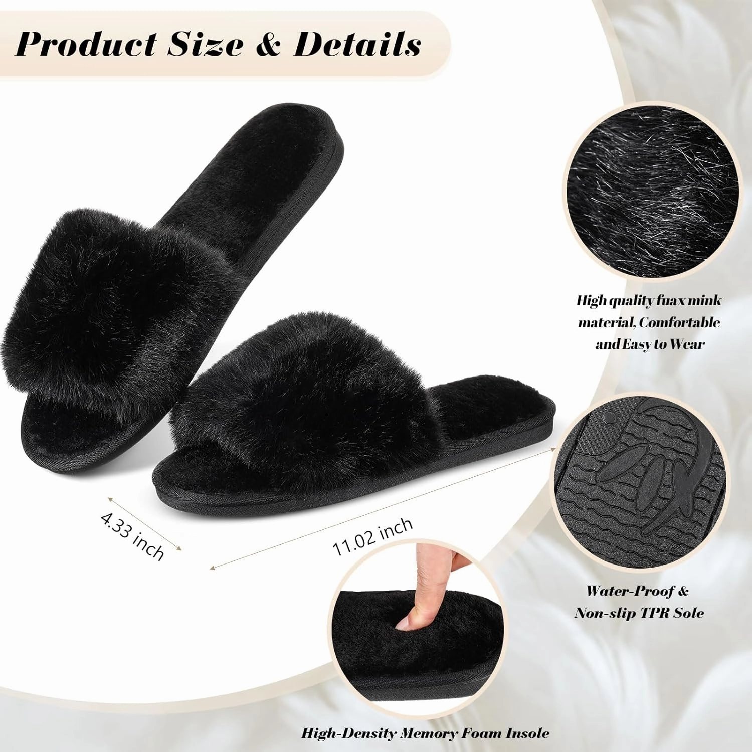 Toulite 6 Pairs Wedding Bridesmaid Slippers Women Fluffy Open Toe Fuzzy Plush Slippers, US9-10