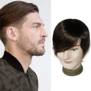 Toupee for Men Brown Wigs Man Human Hair Pieces for Men Male Hair Unit Wigs Human Hair Size 6x8 Inch 6 Inch Color 4# Durable Mono Lace Npu Reinforce Lace Systems