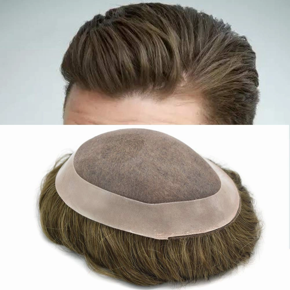 Toupee For Men Hair Replacement System For Men Human Hair Piece Toupee For Men Hair Pieces Fine Mono Hair Systems For Men 8x10medium light density#1720 17# DARK ASH BLONDE 20% GREY