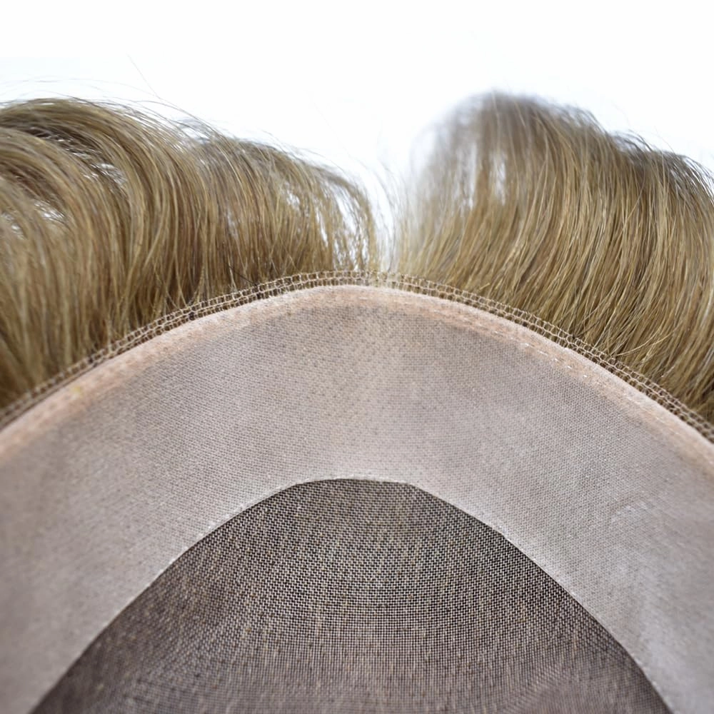 Toupee For Men Hair Replacement System For Men Human Hair Piece Toupee For Men Hair Pieces Fine Mono Hair Systems For Men 8x10medium light density#1720 17# DARK ASH BLONDE 20% GREY