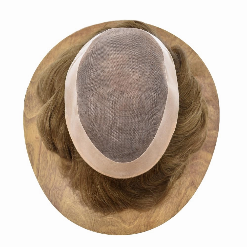 Toupee For Men Hair Replacement System For Men Human Hair Piece Toupee For Men Hair Pieces Fine Mono Hair Systems For Men 8x10medium light density#1720 17# DARK ASH BLONDE 20% GREY