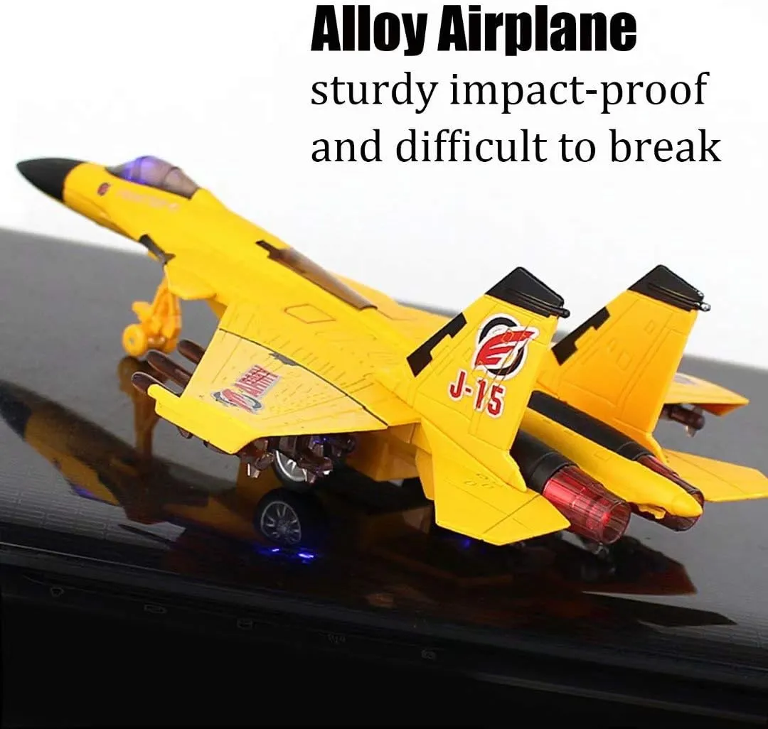 Toy Airplane Model Planes Alloy Pull Back Fighter for Boys with Flashing Lights, Real Jet Sound (Yellow)