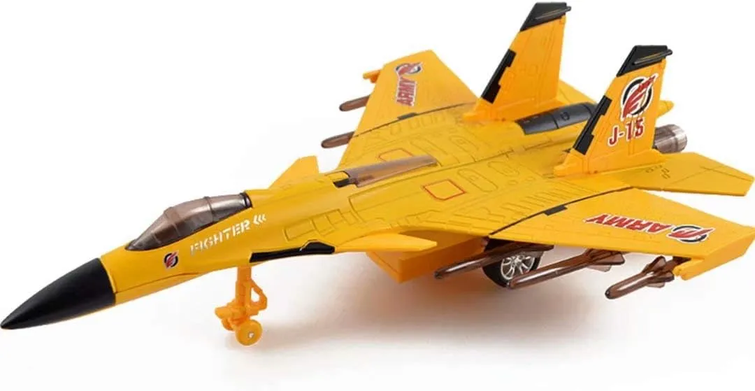 Toy Airplane Model Planes Alloy Pull Back Fighter for Boys with Flashing Lights, Real Jet Sound (Yellow)