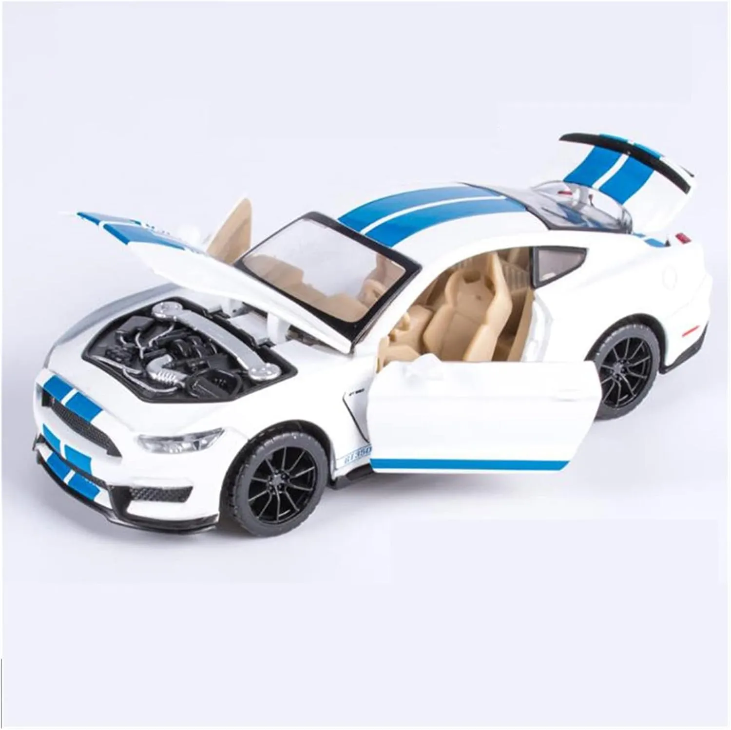 Toy car Model 1/32 for Mustang Shelby GT350 Alloy Car Toy Model A Modified Car Model Pull Back Flashing Toy (Color : White)