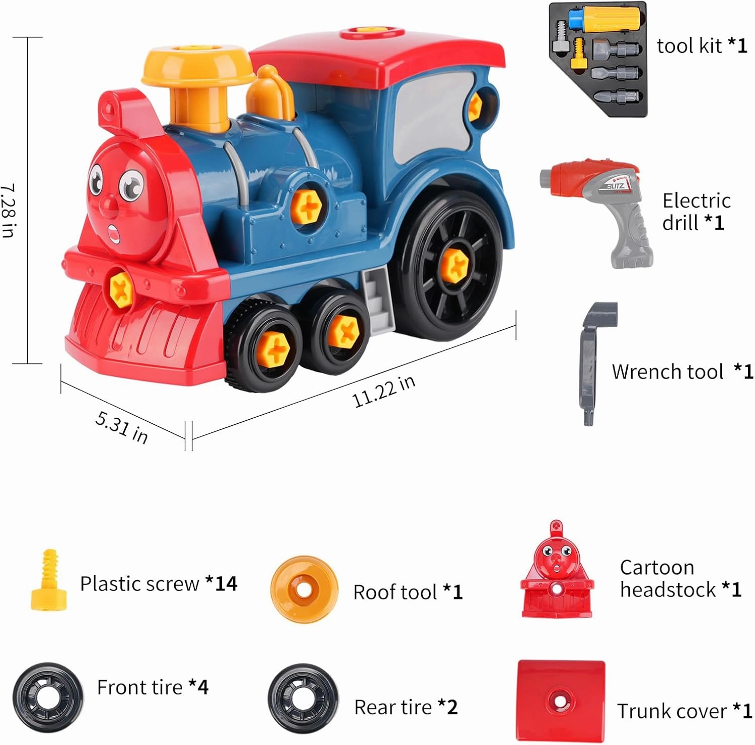 Toy Train with Electric Motor, Battery Operated Train Toys for Toddlers, Take Apart Locomotive Toys with Electric Drill, Kids Gift for Girls, Boys Ages 3 