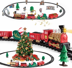 Train Toy for Toddler, Christmas Train Set Around Tree with Light & Sound for Kids, Battery Operated Electric Locomotive Engine, Cake Toppers Stocking Stuffers Gift for Toddlers Boys & Girls Ages 3-5