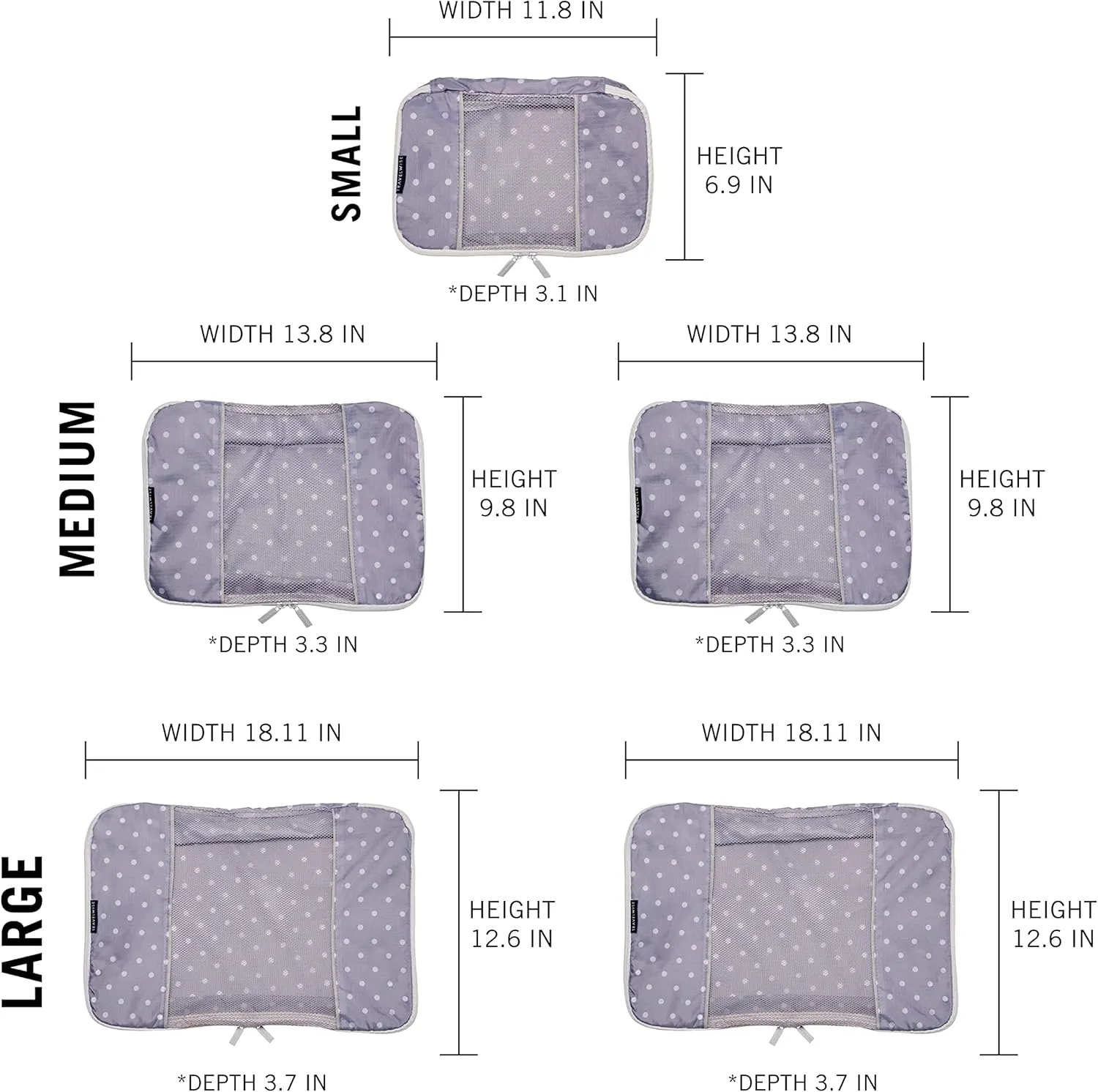 TravelWise Packing Cubes, White Dots, Set (5262369)