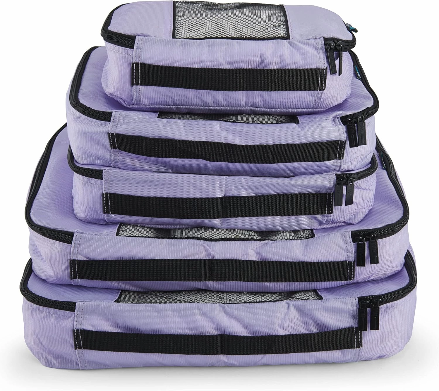 TravelWise Luggage Packing Organization Cubes 5 Pack, Lavender, 2 Small, 2 Medium, 1 Large (TWPC-27)