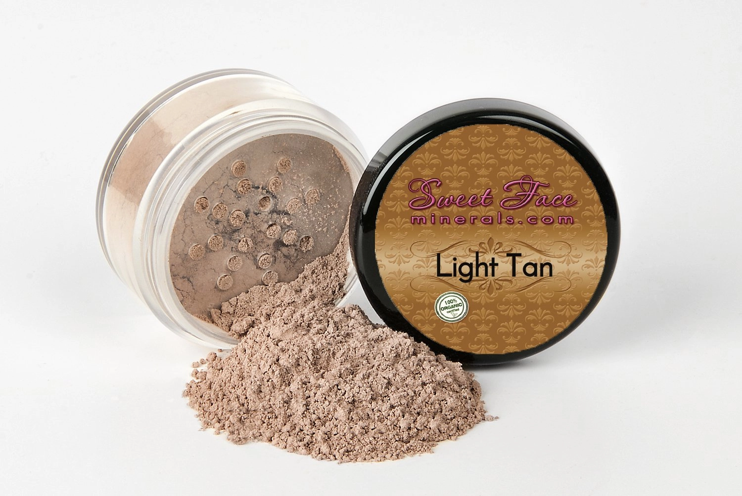 TRIO WITH BRUSHES (LIGHT TAN) Full Size Kit Mineral Makeup Brush Set Foundation Concealer Blush Bare Face Sheer Powder Cover