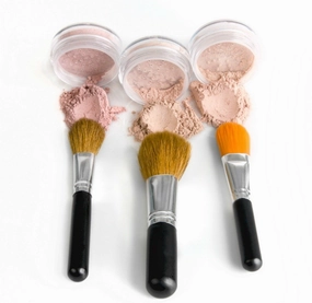 TRIO WITH BRUSHES (LIGHT TAN) Full Size Kit Mineral Makeup Brush Set Foundation Concealer Blush Bare Face Sheer Powder Cover