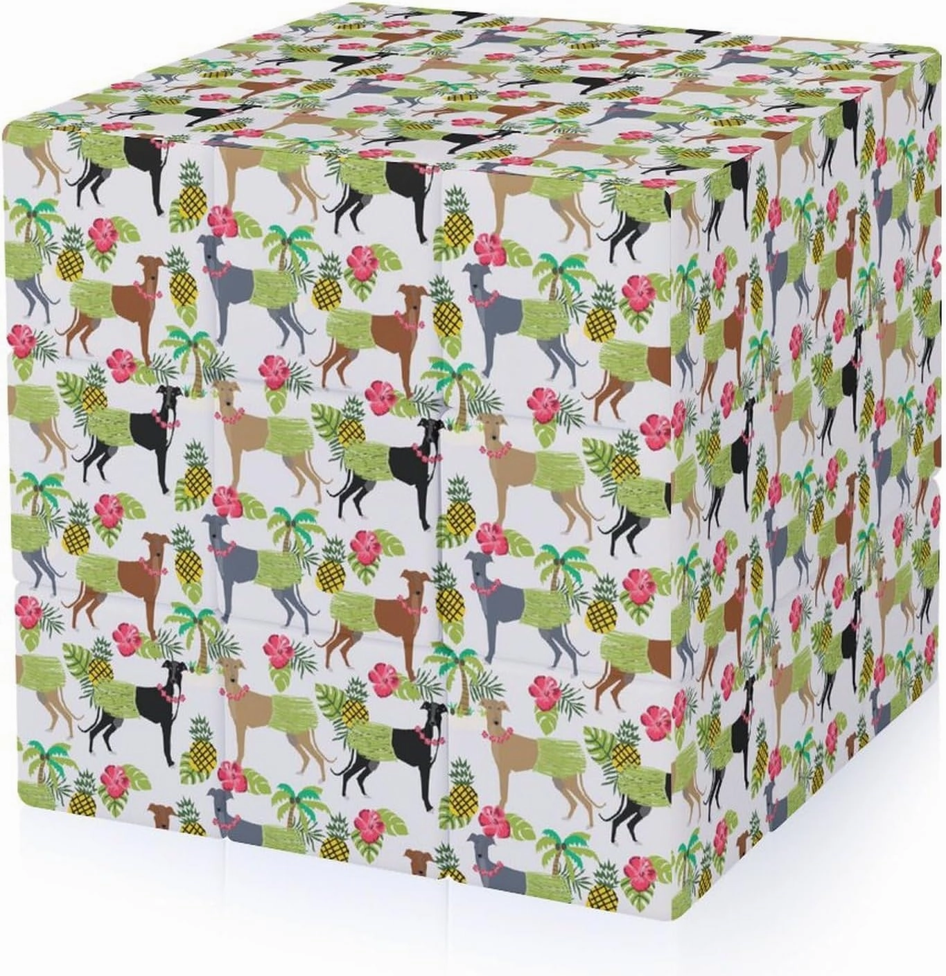 Tropical Palm Tree Hula Dancer Dog Greyhound Pattern Adults 3x3x3 Color-Matching Smooth Fully Printed Cube Gift
