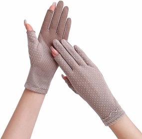 Two-Finger Gloves Women's Cotton UV-Proof Driving Cycling Non-Slip Sunscreen Gloves(D)