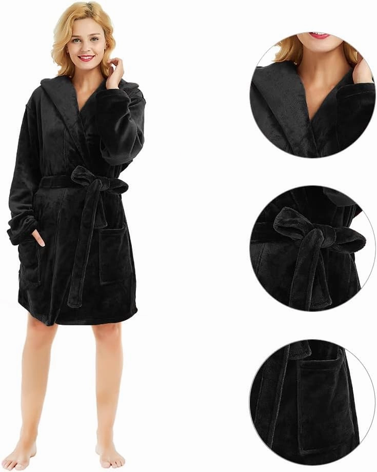 U2SKIIN Women Hooded Fleece Robe, Short Plush Robes for Womens With Hood Soft Warm Spa Bathrobe