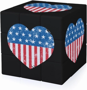 U.S. A Vintage Heart Flag Funny 3x3x3 Cube Smooth Lightweight Puzzle for Adult Graphic Printing Travel