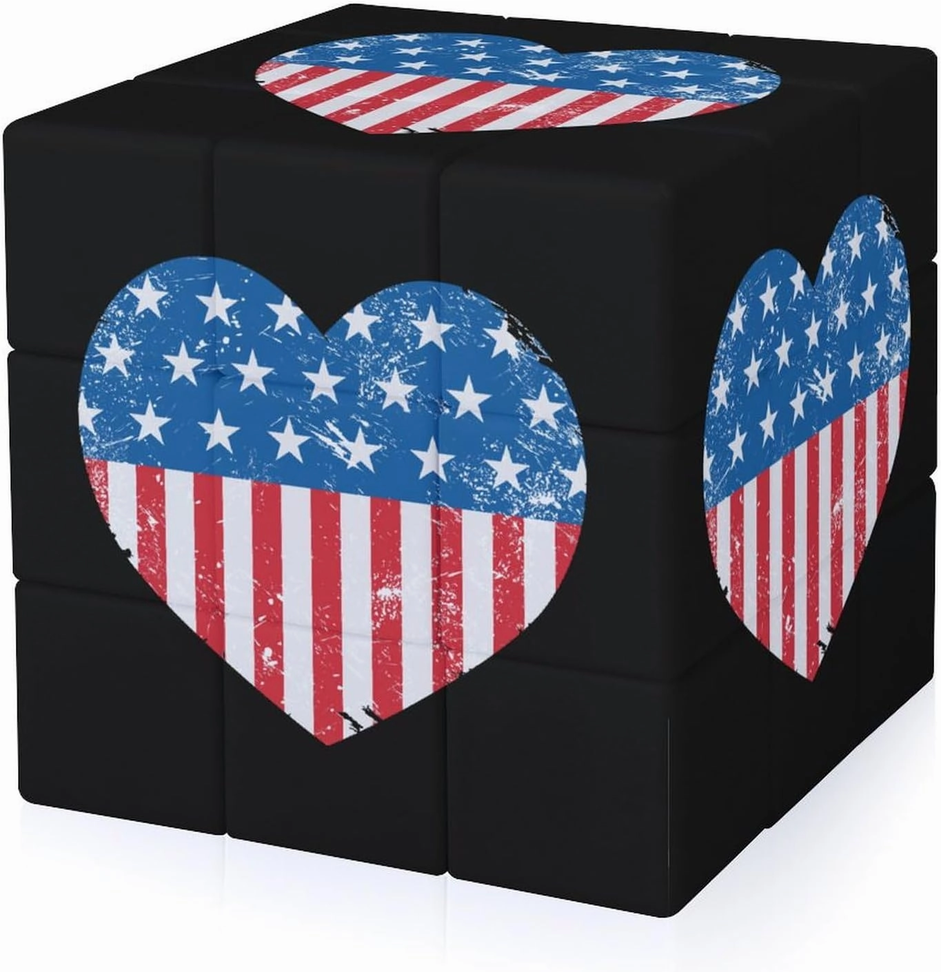 U.S. A Vintage Heart Flag Funny 3x3x3 Cube Smooth Lightweight Puzzle for Adult Graphic Printing Travel