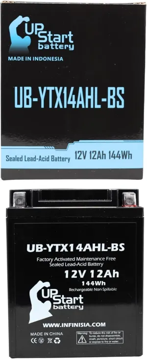 UB-YTX14AHL-BS Battery Replacement for Gilera Top Rally, XRT 600 CC Motorcycle - Factory Activated, Maintenance Free, Motorcycle Battery - 12V, 12AH, UpStart Battery Brand