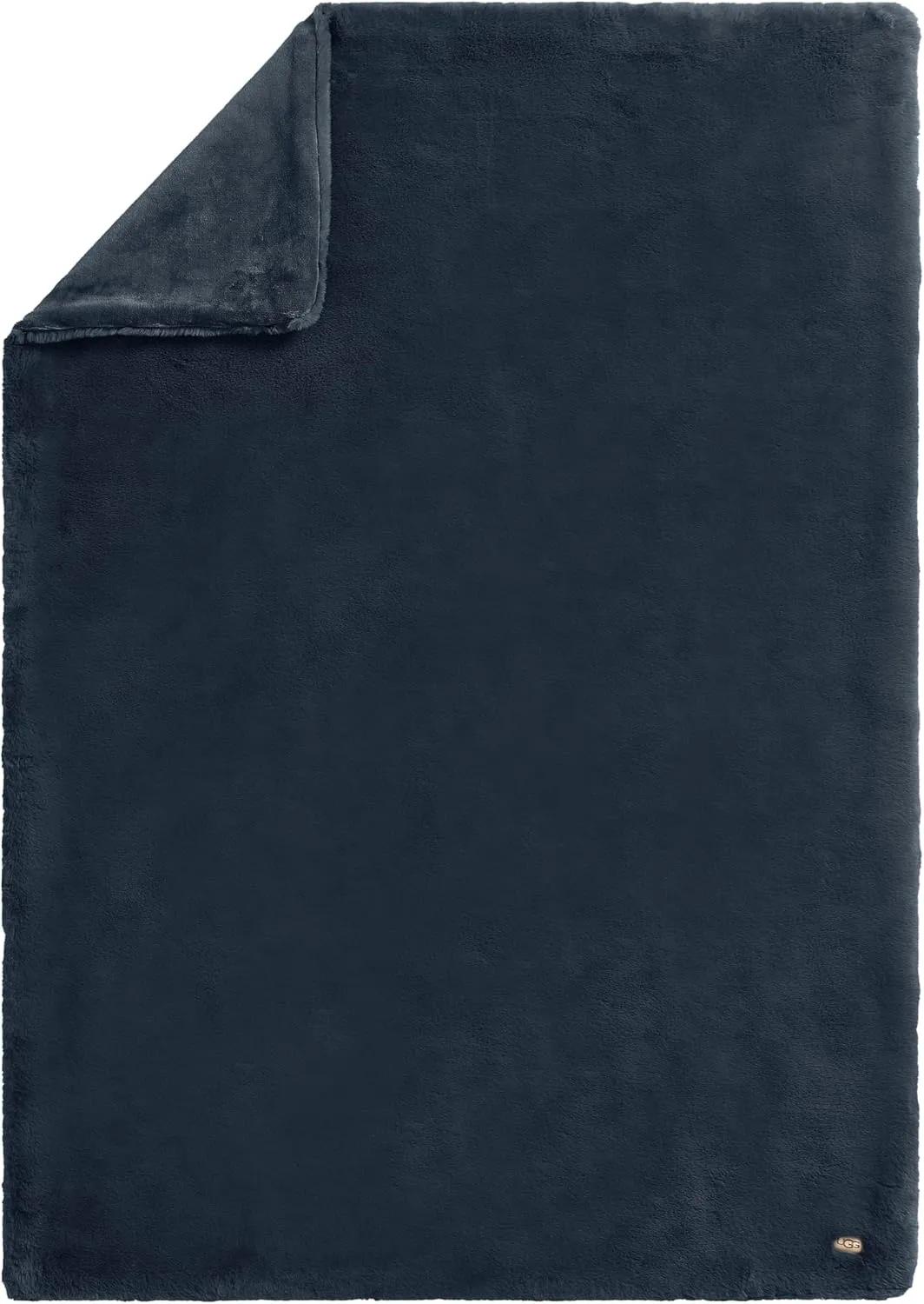 UGG Euphoria Plush Faux Fur Throw Blanket Medium Weight Reversible Luxury Soft Throw for Couch Bed or Chair Hypoallergenic Machine Washable Home Decor Blanket, 50-inch x 70-inch, Indigo Navy Blue