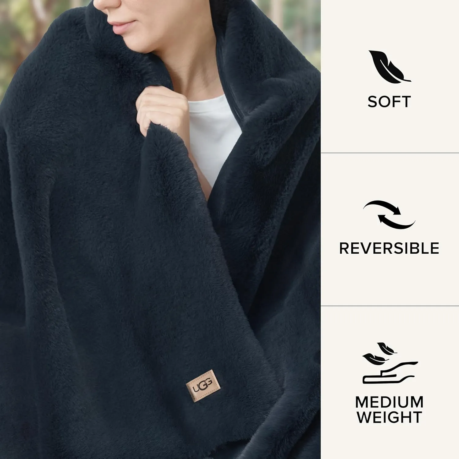 UGG Euphoria Plush Faux Fur Throw Blanket Medium Weight Reversible Luxury Soft Throw for Couch Bed or Chair Hypoallergenic Machine Washable Home Decor Blanket, 50-inch x 70-inch, Indigo Navy Blue