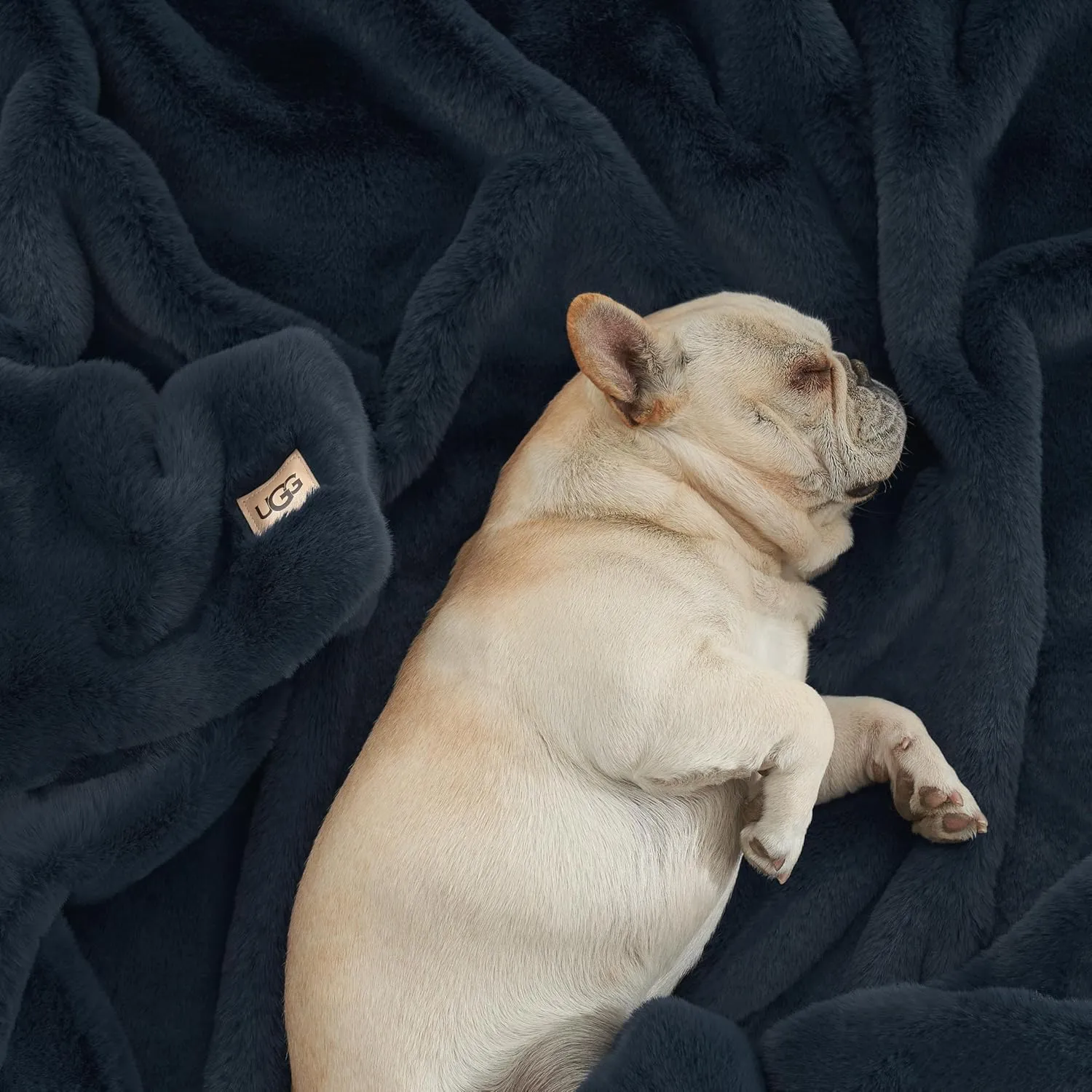 UGG Euphoria Plush Faux Fur Throw Blanket Medium Weight Reversible Luxury Soft Throw for Couch Bed or Chair Hypoallergenic Machine Washable Home Decor Blanket, 50-inch x 70-inch, Indigo Navy Blue