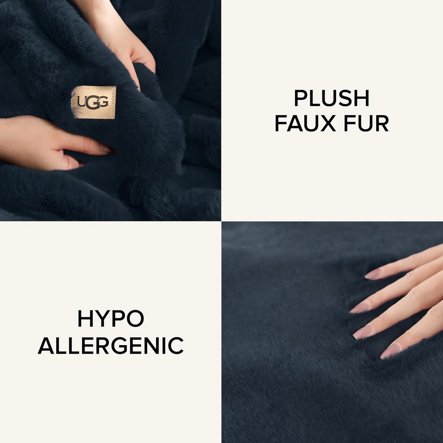 UGG Euphoria Plush Faux Fur Throw Blanket Medium Weight Reversible Luxury Soft Throw for Couch Bed or Chair Hypoallergenic Machine Washable Home Decor Blanket, 50-inch x 70-inch, Indigo Navy Blue