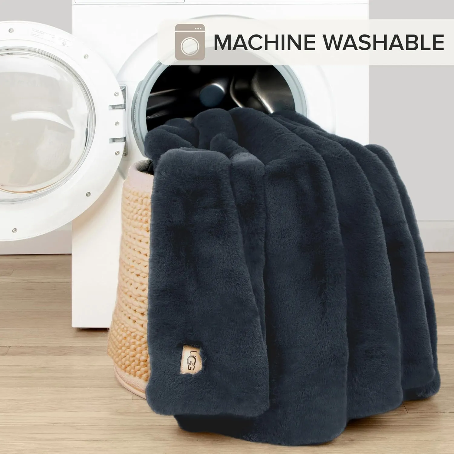 UGG Euphoria Plush Faux Fur Throw Blanket Medium Weight Reversible Luxury Soft Throw for Couch Bed or Chair Hypoallergenic Machine Washable Home Decor Blanket, 50-inch x 70-inch, Indigo Navy Blue