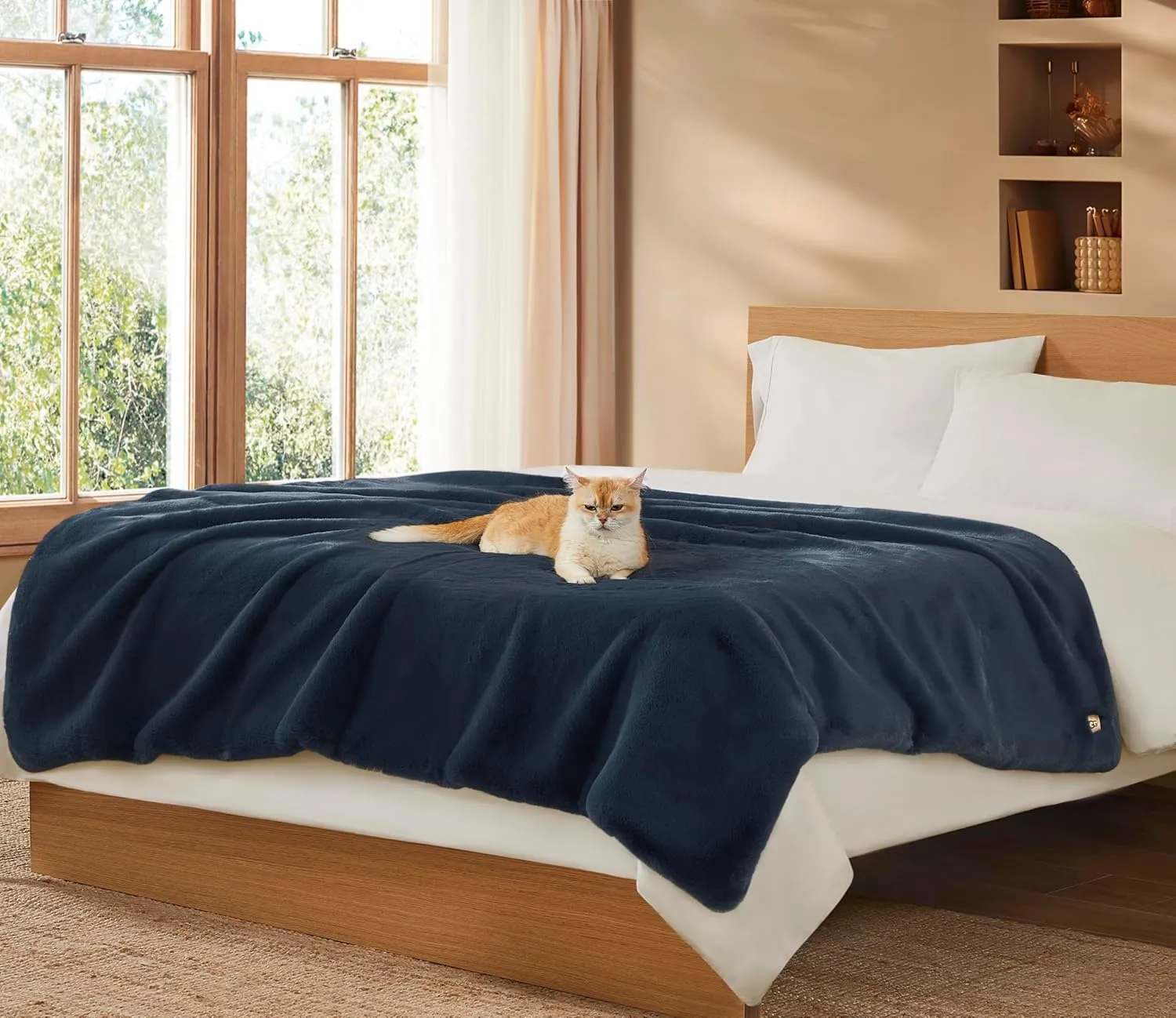 UGG Euphoria Plush Faux Fur Throw Blanket Medium Weight Reversible Luxury Soft Throw for Couch Bed or Chair Hypoallergenic Machine Washable Home Decor Blanket, 50-inch x 70-inch, Indigo Navy Blue