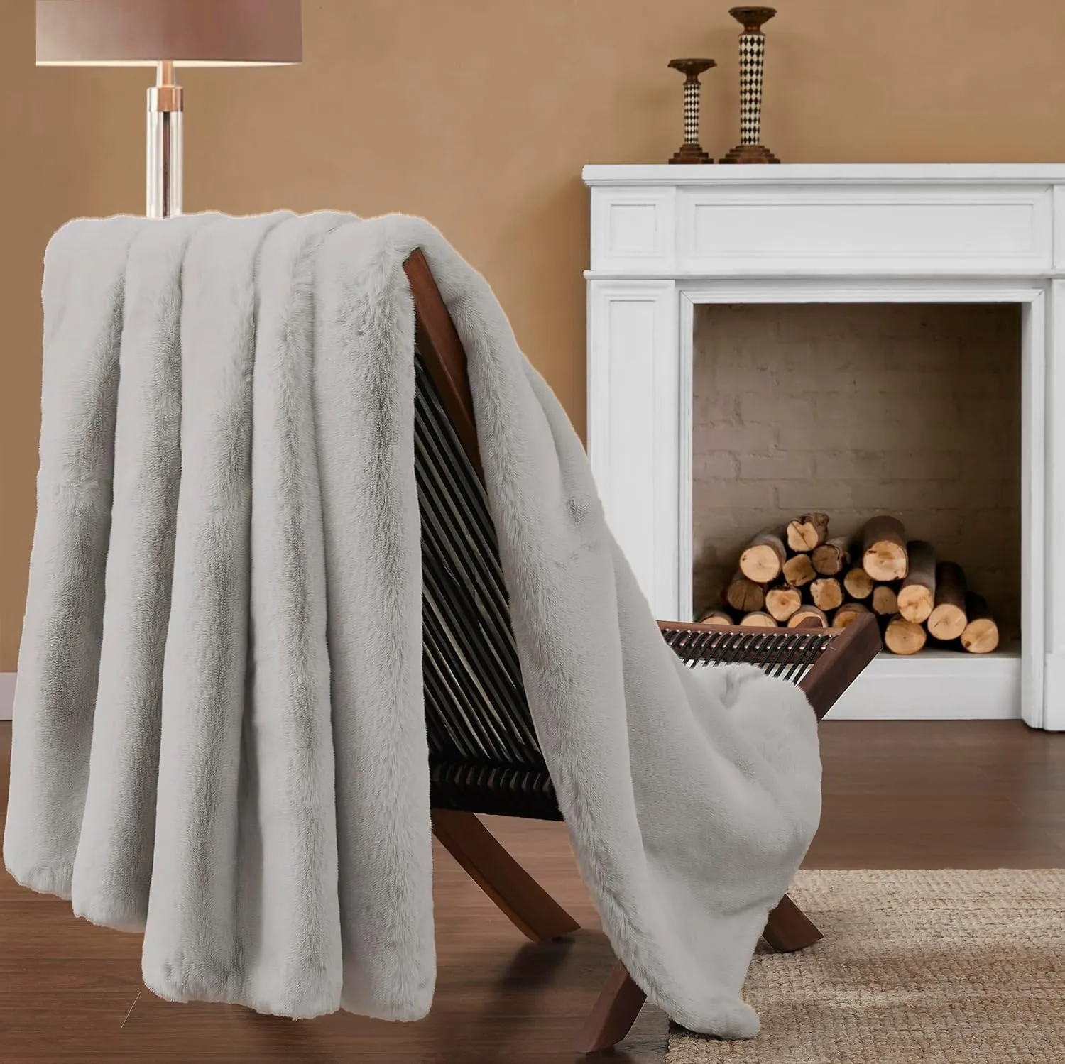 UGG Euphoria Plush Faux Fur Throw Blanket Medium Weight Reversible Luxury Soft Throw for Couch Bed or Chair Hypoallergenic Machine Washable Home Decor Blanket, 50-inch x 70-inch, Seal Light Grey