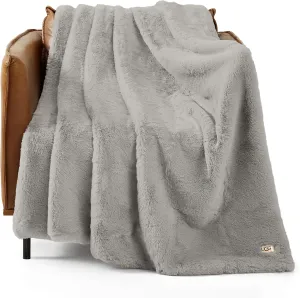 UGG Euphoria Plush Faux Fur Throw Blanket Medium Weight Reversible Luxury Soft Throw for Couch Bed or Chair Hypoallergenic Machine Washable Home Decor Blanket, 50-inch x 70-inch, Seal Light Grey