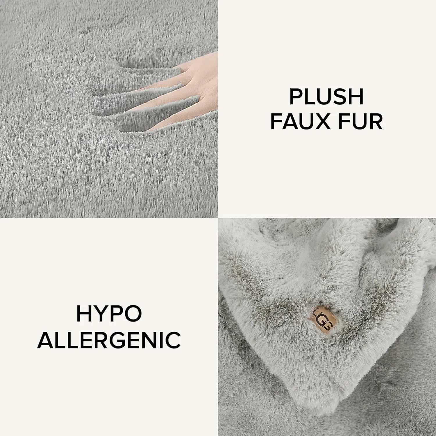 UGG Euphoria Plush Faux Fur Throw Blanket Medium Weight Reversible Luxury Soft Throw for Couch Bed or Chair Hypoallergenic Machine Washable Home Decor Blanket, 50-inch x 70-inch, Seal Light Grey