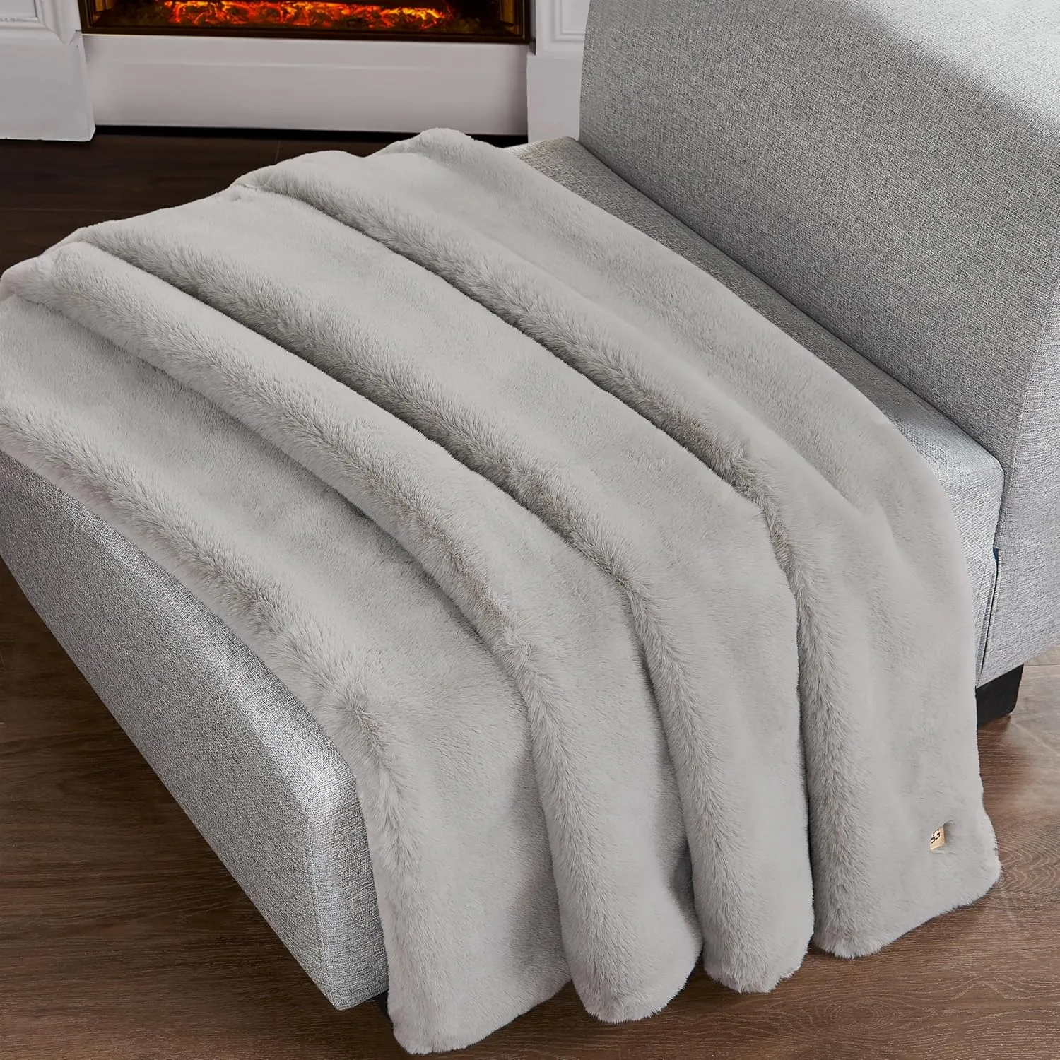 UGG Euphoria Plush Faux Fur Throw Blanket Medium Weight Reversible Luxury Soft Throw for Couch Bed or Chair Hypoallergenic Machine Washable Home Decor Blanket, 50-inch x 70-inch, Seal Light Grey