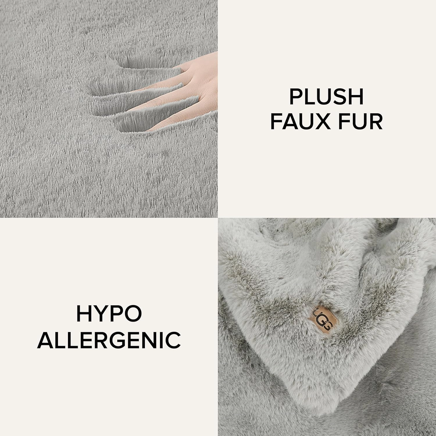 UGG Euphoria Plush Faux Fur Throw Blanket Medium Weight Reversible Luxury Soft Throw for Couch Bed or Chair Hypoallergenic Machine Washable Home Decor Blanket, 50-inch x 70-inch, Seal Light Grey