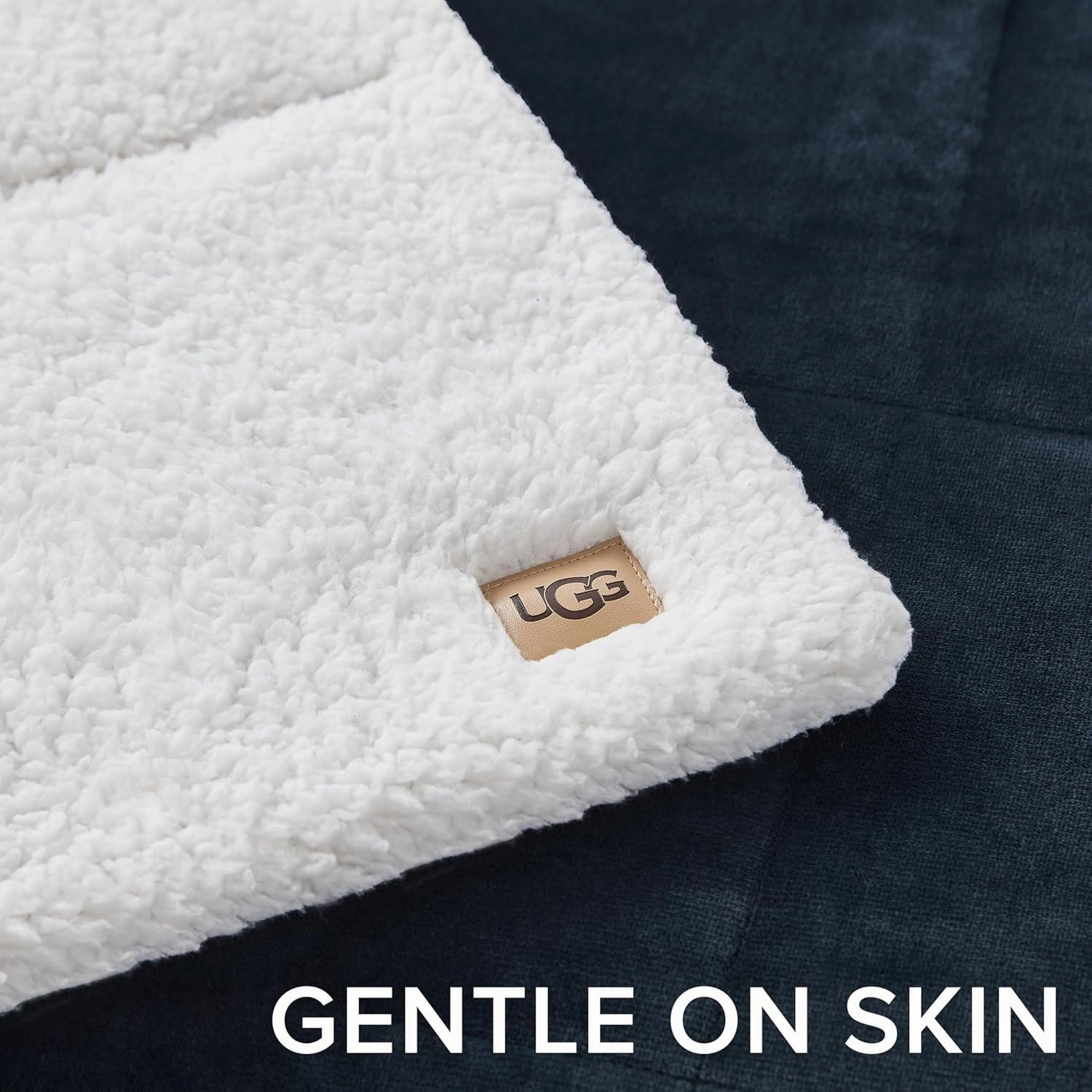 UGG Nita Throw Blanket Soft Reversible Plush Throw for Couch or Bed Cozy Fuzzy Warm Fluffy Blanket for Living Room or Cute Bedroom Decor Down Alternative Washable, 50-inch x 70-inch, Navy Blue