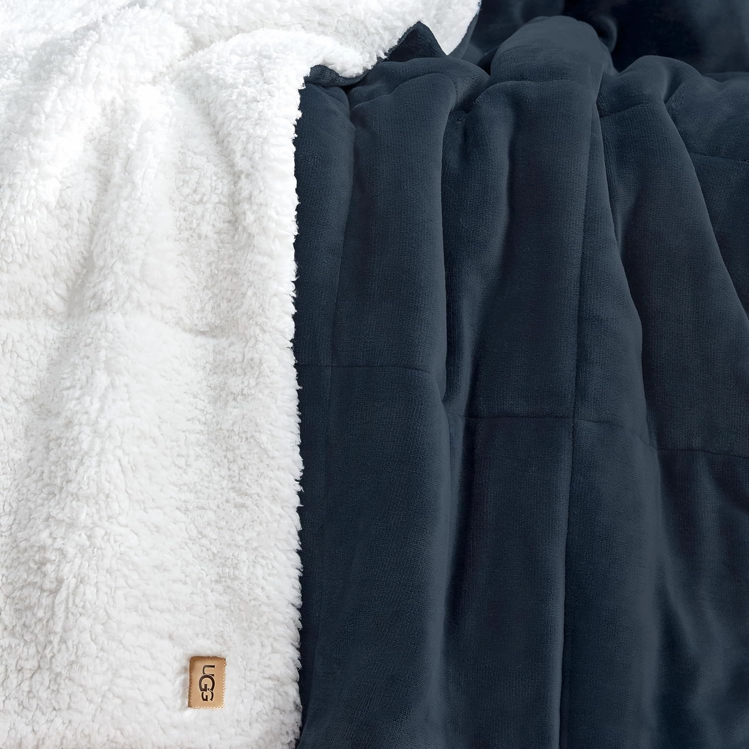 UGG Nita Throw Blanket Soft Reversible Plush Throw for Couch or Bed Cozy Fuzzy Warm Fluffy Blanket for Living Room or Cute Bedroom Decor Down Alternative Washable, 50-inch x 70-inch, Navy Blue