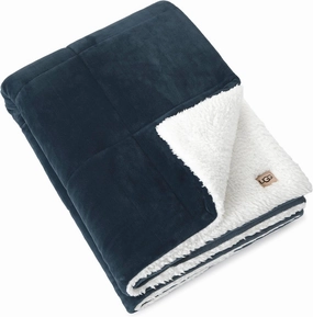 UGG Nita Throw Blanket Soft Reversible Plush Throw for Couch or Bed Cozy Fuzzy Warm Fluffy Blanket for Living Room or Cute Bedroom Decor Down Alternative Washable, 50-inch x 70-inch, Navy Blue