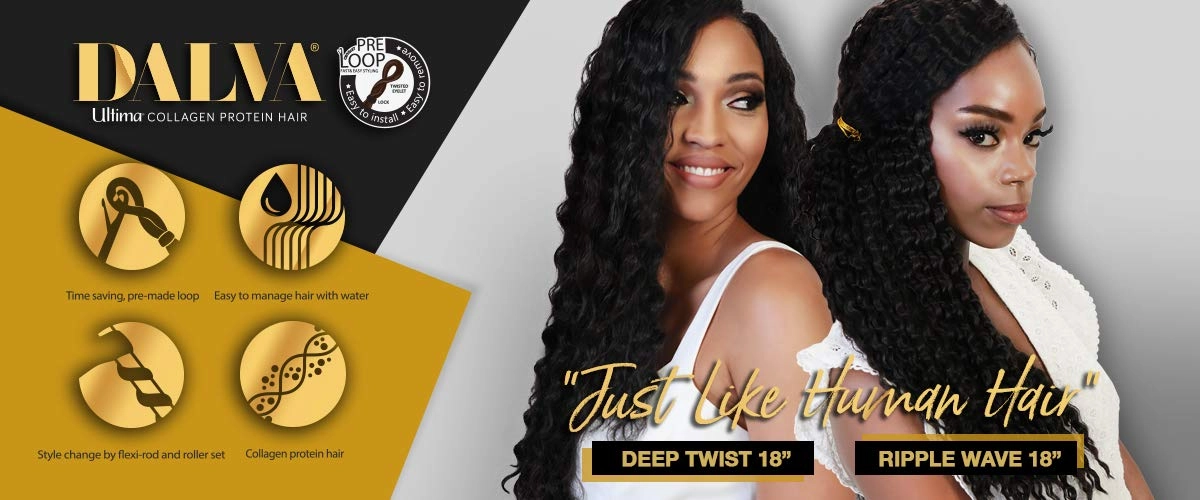 Ultima Dalva Collagen Protein Hair Pre Looped Crochet Braid DEEP TWIST (14-18 Inch) (18 Inch, 1B) - Just Like Human Hair