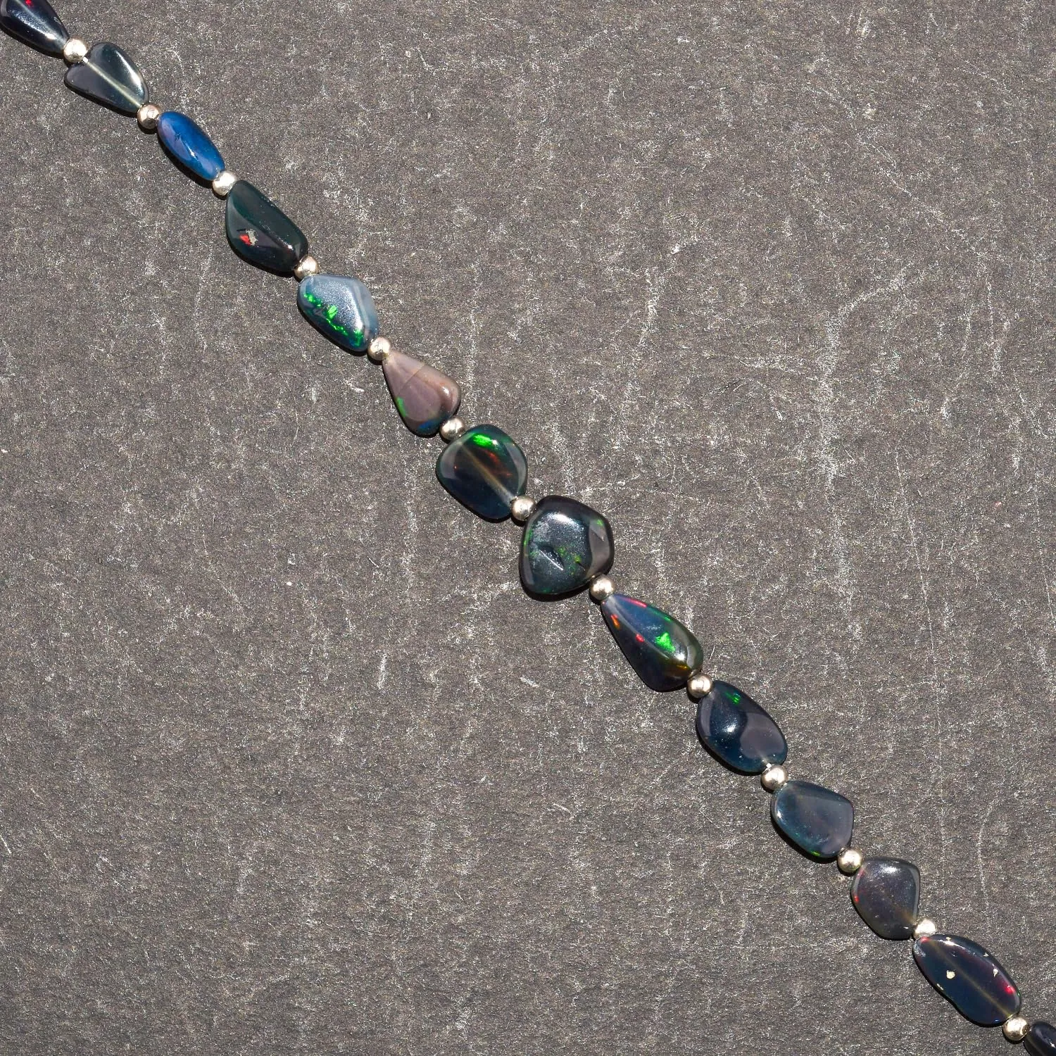 Ultra Fire Black Ethiopian Opal Beads with Silver Ball dainty Bracelet For Women, Healing Crystal, Handmade Jewelry, 925 Sterling Silver Chain 8 Inch, Birthday Gifts