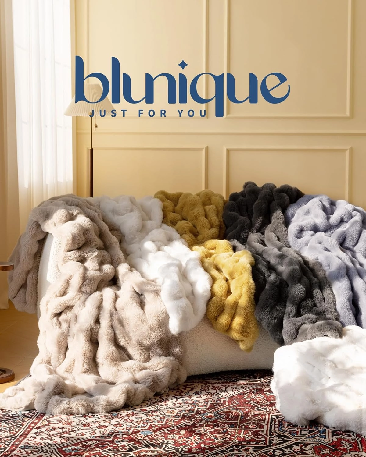 Ultra Soft Cozy Faux Fur Throw Blanket, Fuzzy Plush Thick Bubble Blanket, Luxury Fluffy Blanket for Couch, Sofa, Bedroom, and Living Room, Gifts for Women and Girls, 50x60 Inches, Cream White