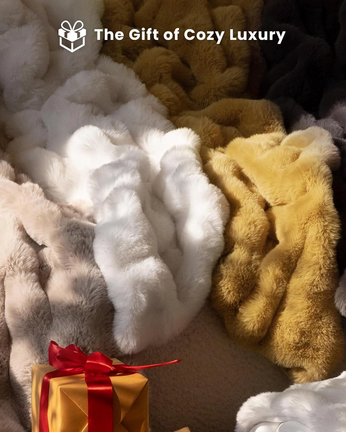 Ultra Soft Cozy Faux Fur Throw Blanket, Fuzzy Plush Thick Bubble Blanket, Luxury Fluffy Blanket for Couch, Sofa, Bedroom, and Living Room, Gifts for Women and Girls, 50x60 Inches, Cream White