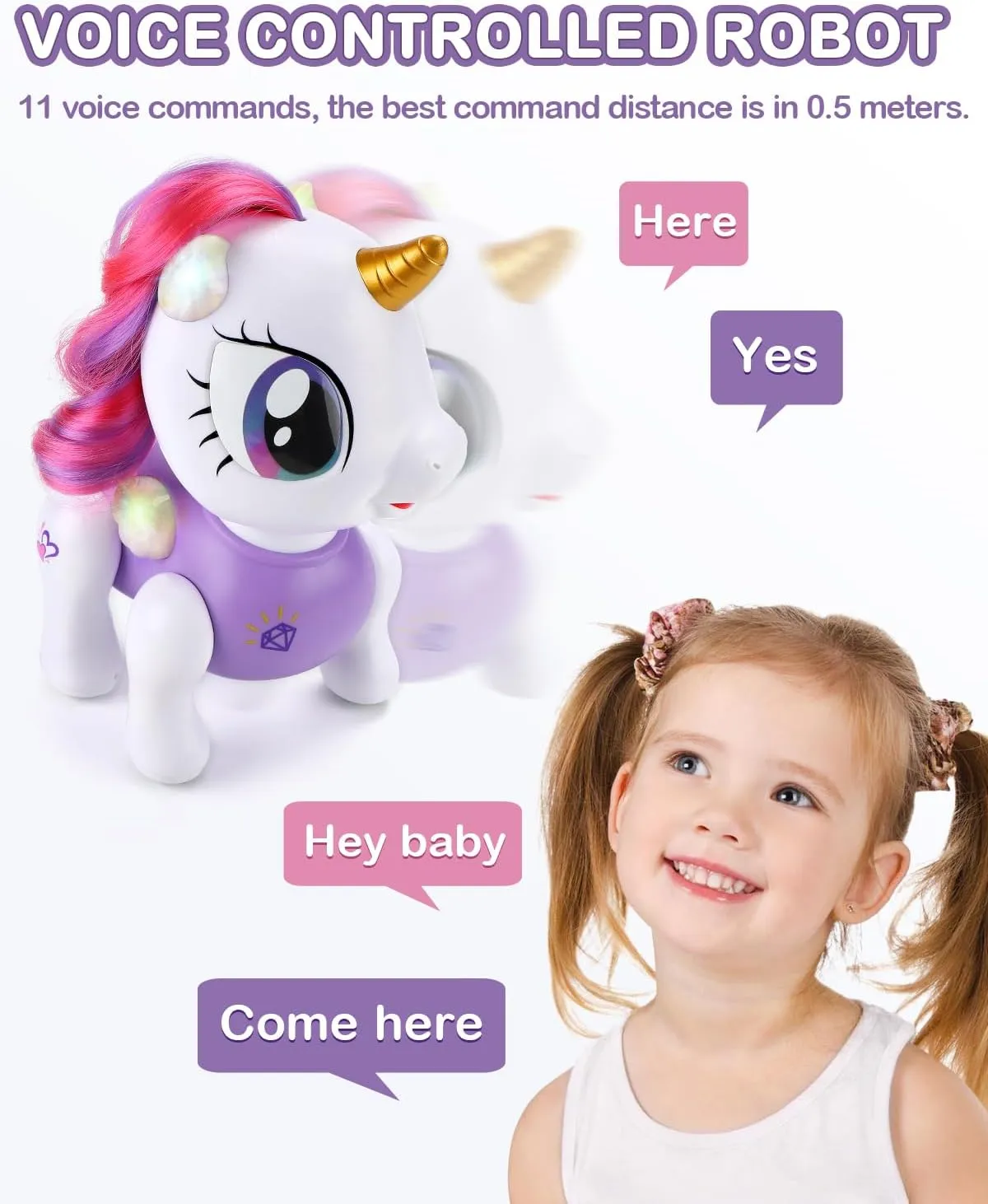 Unicorn Robot Toys for Girls and Boys Rechargeable, Voice and Remote Control Unicorn Robots Interactive Talking Smart Partner with Record Demo Program Dancing Music, Toy Gifts for Kids Age 3 and Up