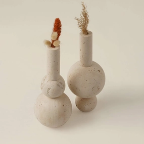 UNIQUE MARBLE VASE, TRAVERTINE TABLE TOP DECORATIVE OBJECT