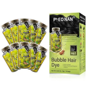 Unisex Bubble Hair Dye with Natural Plant Extracts, 2-in-1 for Gray Coverage and Hair Care, Gray Hair Turns into Black or Dark Brown with Herbal Ingredients (Natural Black, 1 Box (10 bags))