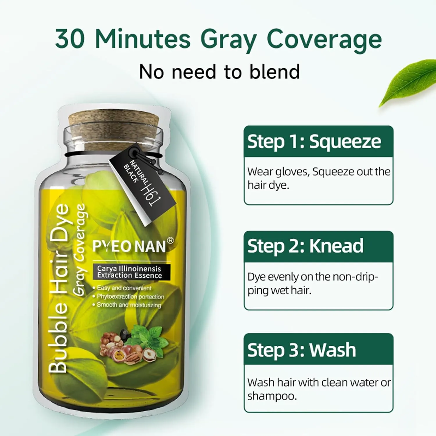 Unisex Bubble Hair Dye with Natural Plant Extracts, 2-in-1 for Gray Coverage and Hair Care, Gray Hair Turns into Black or Dark Brown with Herbal Ingredients (Natural Black, 1 Box (10 bags))