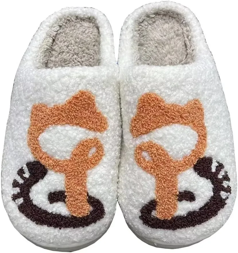 Unisex Leopard Print Happy Face Slippers - Retro Memory Foam Soft Plush Non-Slip Home Shoes