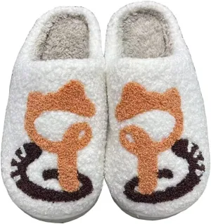 Unisex Leopard Print Happy Face Slippers - Retro Memory Foam Soft Plush Non-Slip Home Shoes