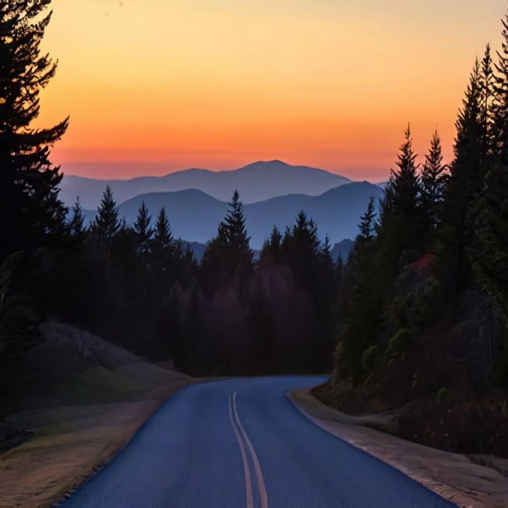 Uoopati Mountain and Sunset DIY 5D Diamond Painting by Number Kit, Dusk Falls Blue Ridge Mountain Parkway North Carolina Diamond Embroidery Paintings Cross Stitch for Home Decor, 16x16 Inch