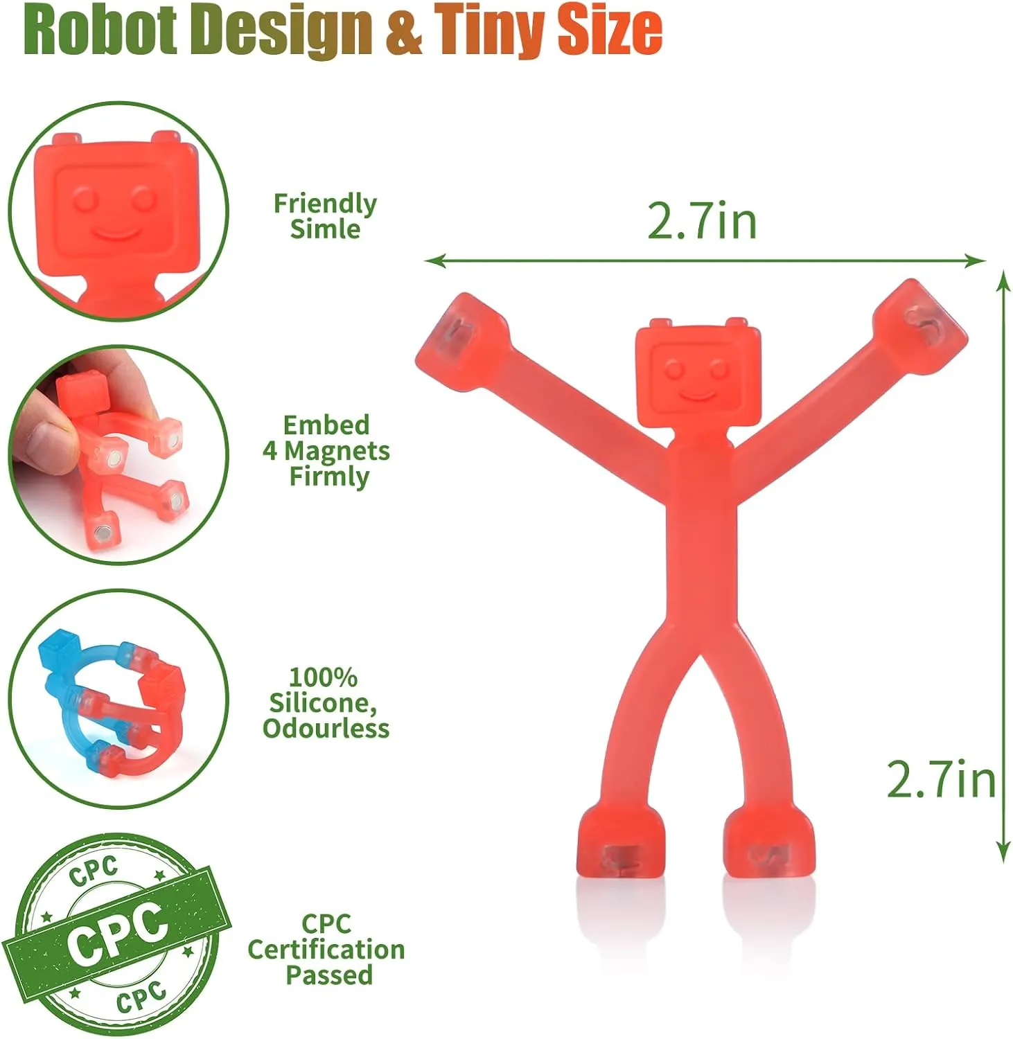Updated Magnetic Toys for Kids in Robot Shape, Creativity Fidget Magnets, Magnet Men for Travel Toys, Funny Magnetic People for Kids (Translucent, 30 Pcs)