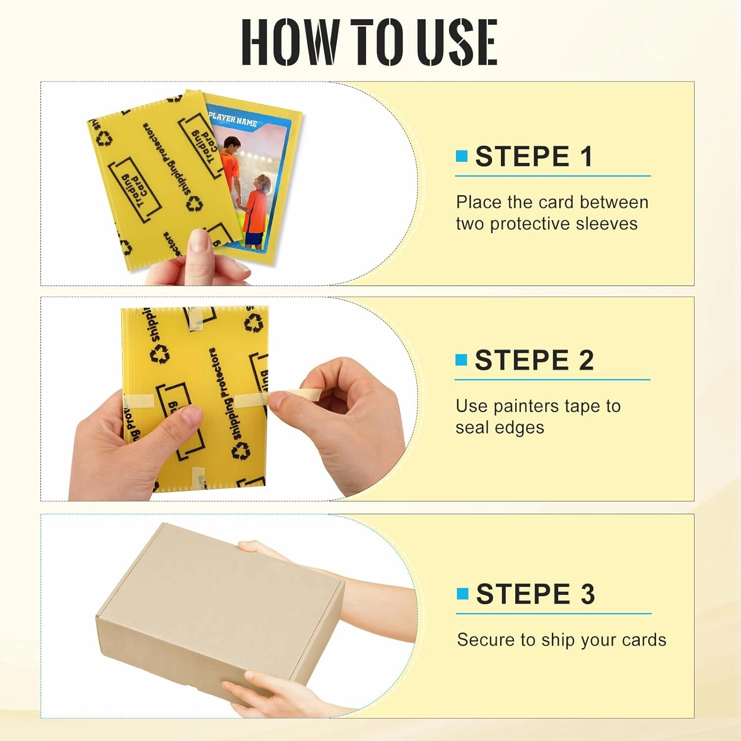 Upgrade 200 Pack Trading Card Shipping Protector 3.5'' x 4.5'',Strong Hard Plastic Inserts Graded Sports Card Shipping Supplies Precut Sleeves for Mailing, MTG Packaging Collectible(Yellow)