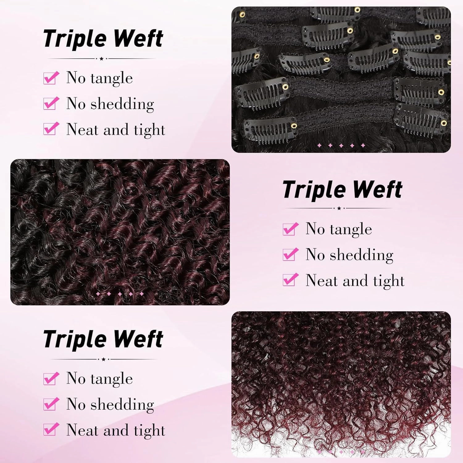 Urbeauty 1B/99J Burgundy Clip in Hair Extensions Real Human Hair, Kinky Curly Hair Extensions Clip Ins, 16 Inch Afro Curly Wine Red Clip Ins Real Human Hair for Black Women(16 Inch,1B/99J)